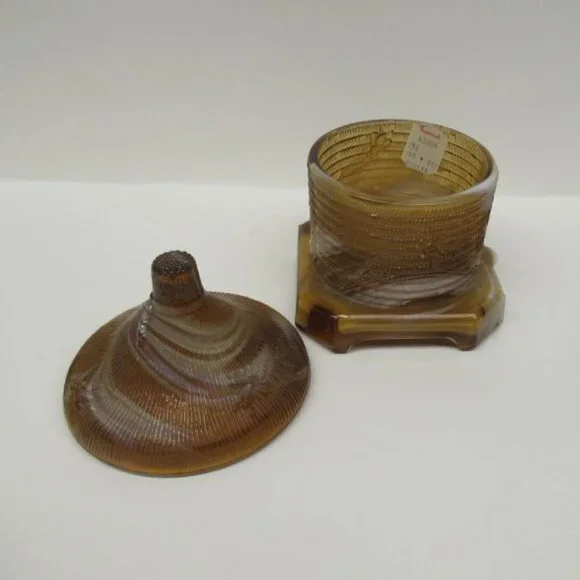 Imperial Caramel Slag Glass HONEY BEE JAR with Lid and Original Label - Picture 3 of 5